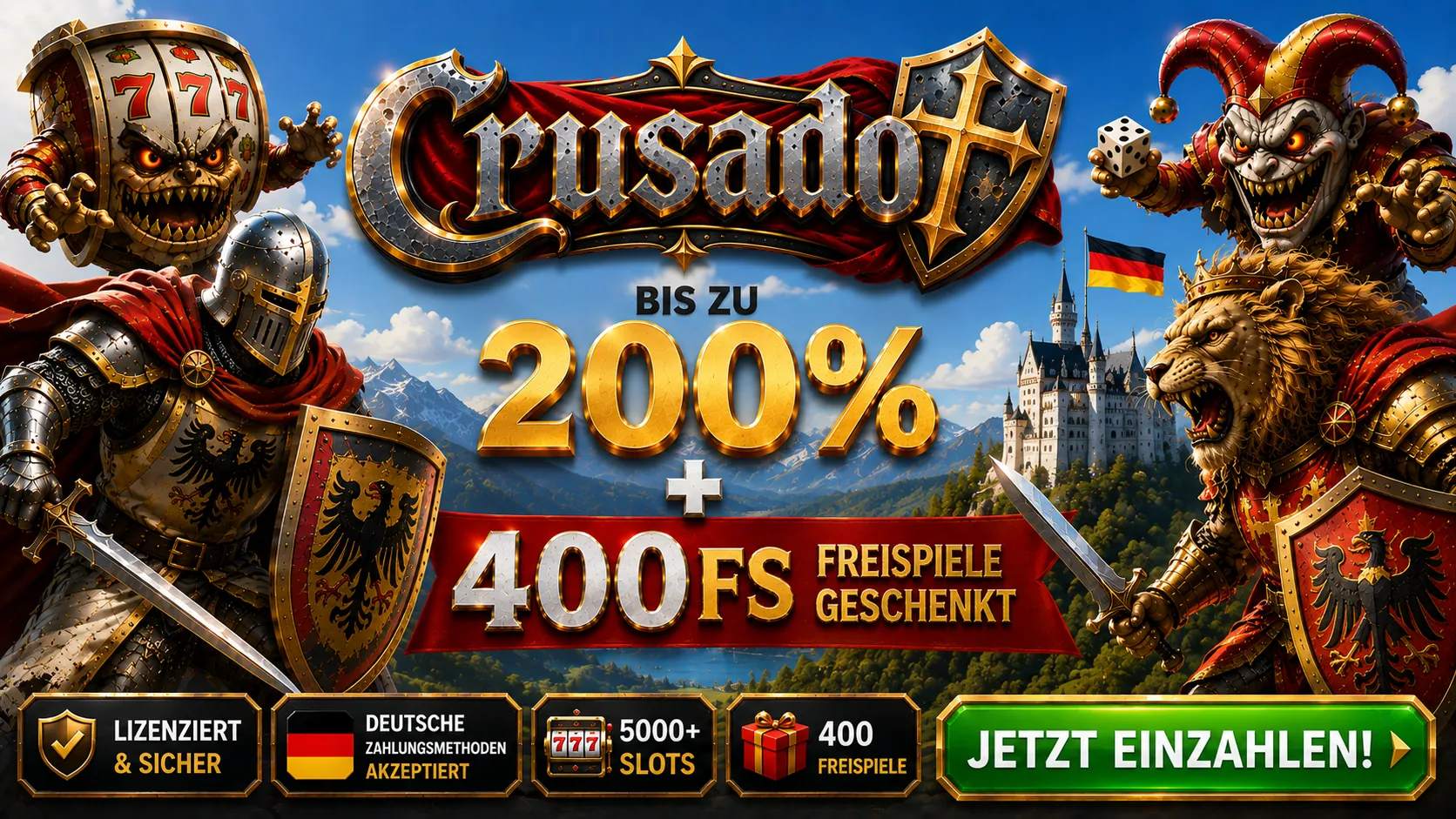 Crusado Willkommensangebot — 200 % Bonus plus 400 Freispiele